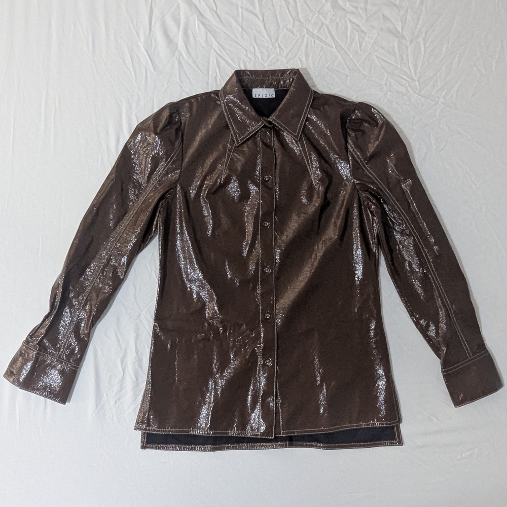 Sfizio Women's Brown Coated Fabric Shirt  With Collar Size Small